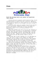 English Worksheet: Veterans Day Packet - Reading - Webquest