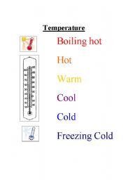 English Worksheet: Temperature Vocabulary Sheet for Molecular Motion Lesson