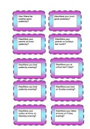 English Worksheet: simple past:  was and were activity cards