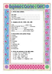 English Worksheet: BEGINNERS COURSE - UNIT 1