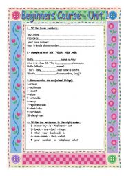 English Worksheet: BEGINNERS COURSE - UNIT 1
