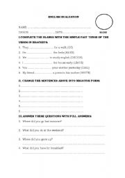 English Worksheet: simple past tense