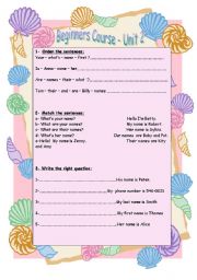 English Worksheet: BEGINNERS COURSE - UNIT 2