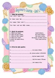 English Worksheet: BEGINNERS COURSE - UNIT 2