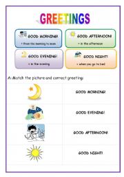 English Worksheet: GREETINGS  (English for beginners)