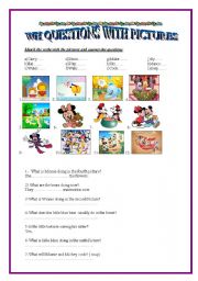 English Worksheet: wh questions with pictures