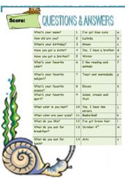 General questions and answers matching (young learners)