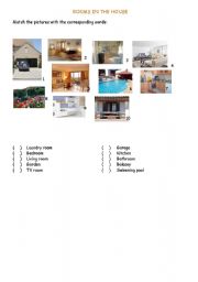 Rooms in the house - matching worksheet