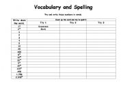 English worksheet: Vocabulary and spelling for numbers and ordinals