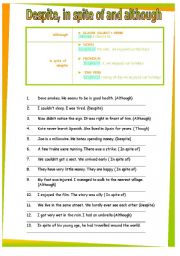 despite, in spite of, although. GRAMMAR WORKSHEET 32