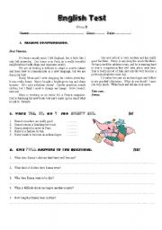 English Worksheet: Test on Reading Comprehension