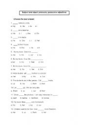 English Worksheet: Subject and object pronouns, possessive adjectives