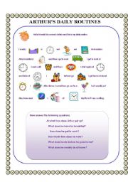 English Worksheet: Arthurs daily routine PRESENT SIMPLE (19.08.08)