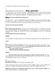 English Worksheet: SUNSCREEN - vocabulary