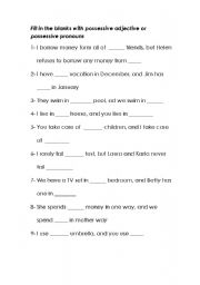 English Worksheet:  possessive adjective or possessive pronouns