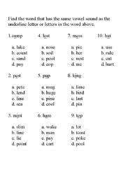 Short and Long Vowels Multiple Choice Test