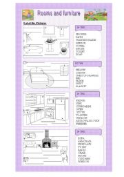 English Worksheet: The House Rooms and Furniture