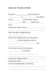 English Worksheet: About me: The story of ___________
