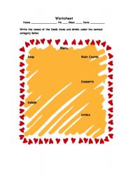 English Worksheet: Foods+menu