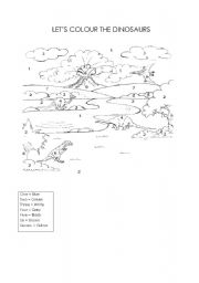 English Worksheet: lets colour the dinosaurs