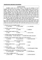 English Worksheet: Reading ( Buddhist Monks )