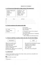 English worksheet: INTRODUCE YOURSELF