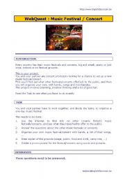 English Worksheet: WebQuest Music Festival / Concert