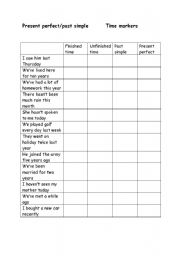 English Worksheet: present perfect   time markers