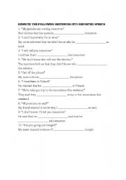 English Worksheet: REPORTED SPEECH