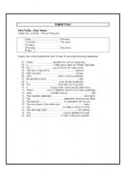 English Worksheet: Past tense of the Verb To be