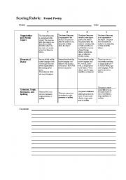 English worksheet: Rubric for the Found poem.