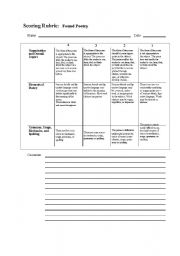 English Worksheet: Rubric for the Found poem.