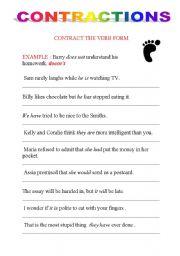English Worksheet: CONTRACTIONS