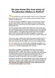 English worksheet: the true story of pocahontas