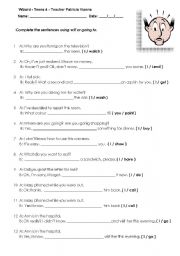 English Worksheet: Will and going to