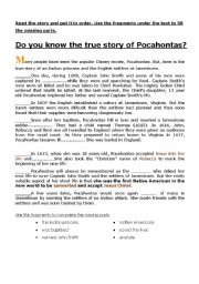 English Worksheet: pocahontas story