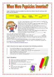 English Worksheet: When Were Popsicles Invented?