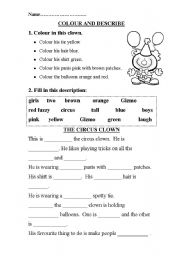 English Worksheet: Colour and describe