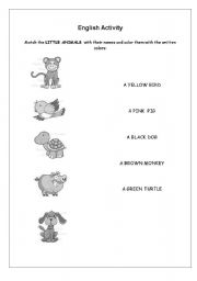 English Worksheet: Match and color - Animals