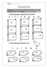 English Worksheet: rhyming words