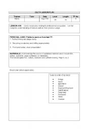 English worksheet: occupational vocabulary lesson plan