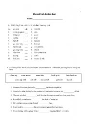 English Worksheet: Phrasal Verb Review Test