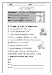 English Worksheet: Homonyms