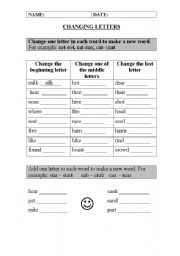 English worksheet: changing letters