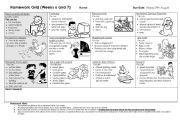 English Worksheet: HOMEWORK GRID (2)