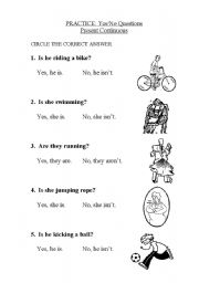 English Worksheet: Yes/No Questions Present Continuous