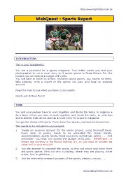 English Worksheet: WebQuest Sports Report