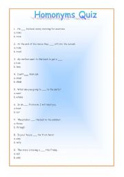 English worksheet: Homonyms