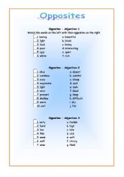 English Worksheet: Opposites