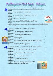 English Worksheet: Past Simple & Past Progressive - Dialogues (2 pages)